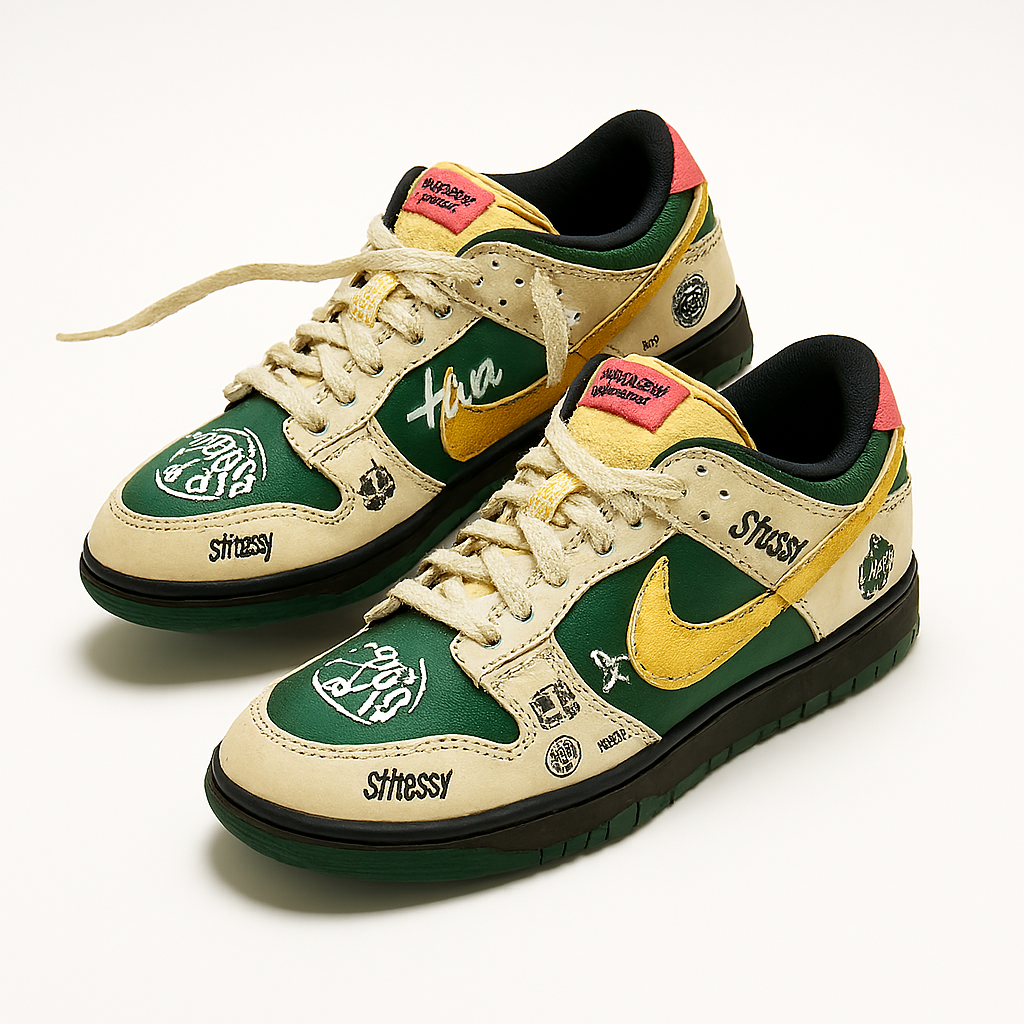 Nike SB Dunk Low "Sandy Bodecker" – Limited Edition Green/Gold Artistic Sneakers