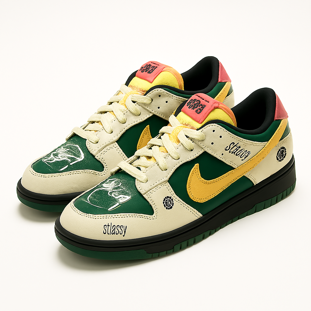 Nike SB Dunk Low "Sandy Bodecker" – Limited Edition Green/Gold Artistic Sneakers