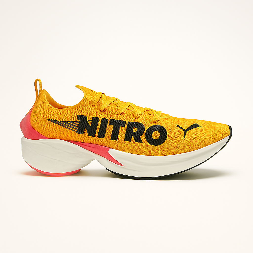 Puma Nitro Running Shoes – Vibrant Yellow with Black & Pink Accents | Lightweight Performance Sneakers