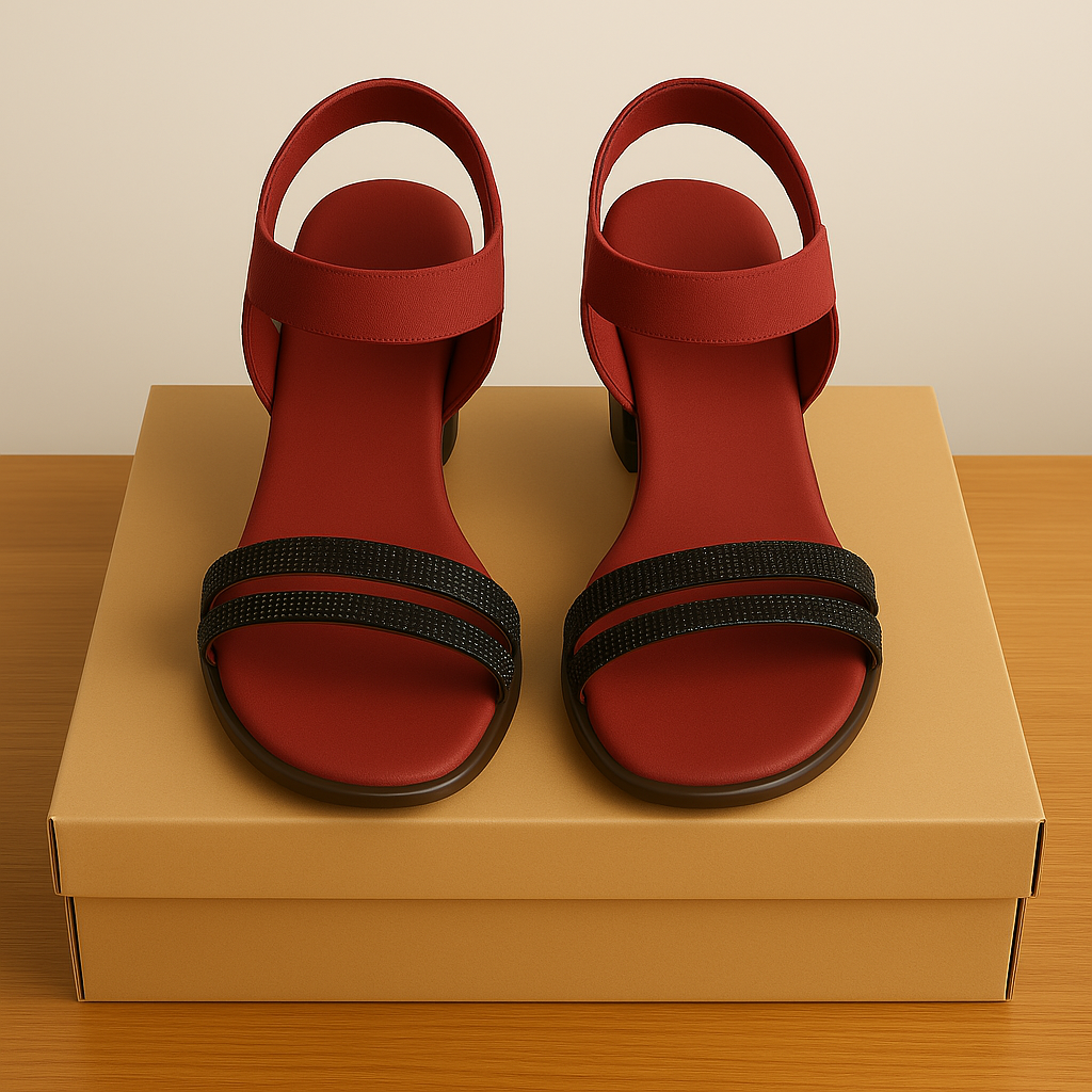 Ladies Open-Toe Block Heels – Red Casual Sandals