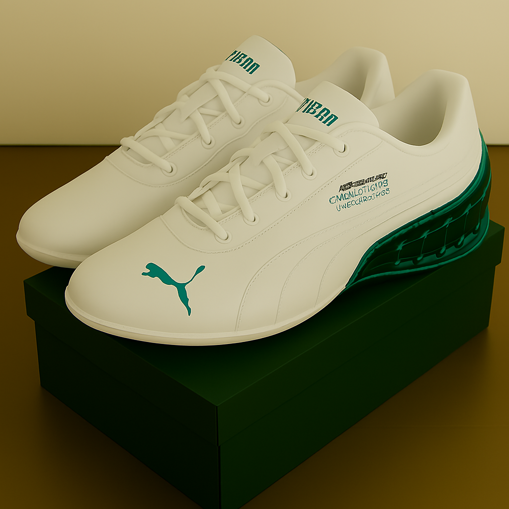 Puma Lightweight White Sneakers with Green Heel Design