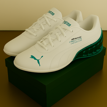 Puma Lightweight White Sneakers with Green Heel Design