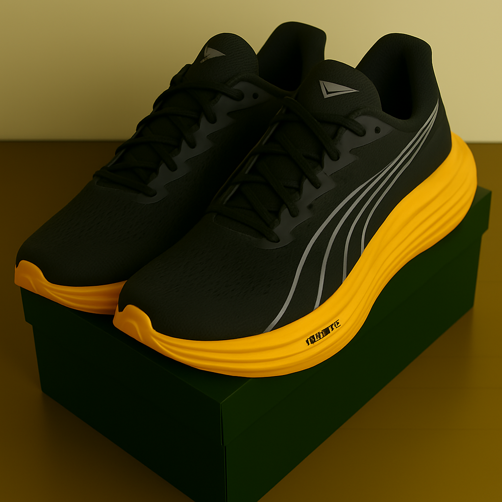 Rubite Black & Yellow Running Shoes – Lightweight Mesh with Cushioned Sole