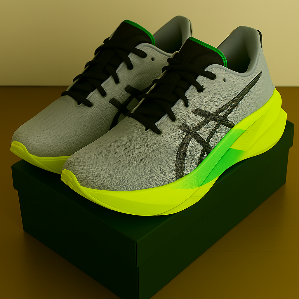 High-Performance Grey Sports Shoes with Neon Green-Yellow Midsole – For Men